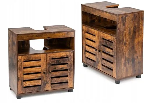HowHomely Waschtischschrank LOFT Badezimmermöbel braun 60x63x30 cm Rustikal Waschbeckenunterschrank Badezimmerschrank mit 2 Türen Badezimmer Dekoration