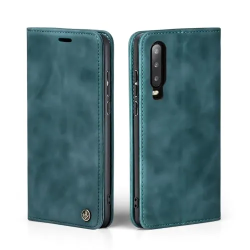 LBH Handyhülle für Huawei P30 in Petrol Blau mit Karten- und Geldfach Smartphone Hülle mit Standfunktion Flip Case Schutzhülle Magnetverschluss Vintage