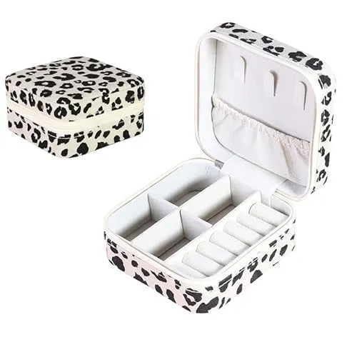 BSLVWG Schmuck-Box,kleine Reise Schmuck Organiser Aufbewahrungskoffer für Halskette Ohrringe Armbänder Ringe Samt Leopard Schmuck Box Organizer, Schmuck Geschenk Box für Mädchen Frauen (Kuh)