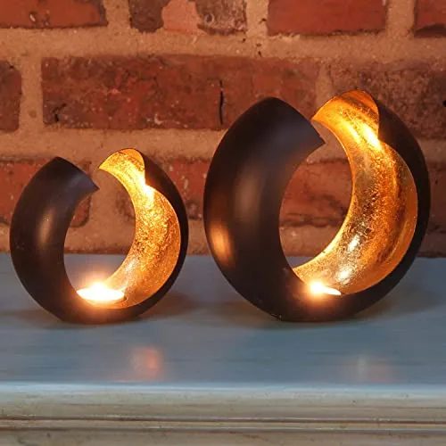 Orientalisches Windlicht Set Gold Schwarz – 2er Set marokkanische Teelichthalter - Teelichthalter aus Metall im Set, handgefertigt und einzigartig. Ideal für romantische Abende oder stilvolle Deko in jedem Raum.