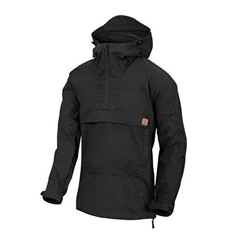 Helikon-Tex WOODSMAN Anorak, Jacke in Schwarz - Funktionsjacke aus DuraCanvas- und StormStretch-Gewebe mit wasserabweisender DWR-Imprägnierung, ideal für Outdoor-Abenteuer und Bushcraft-Aktivitäten.
