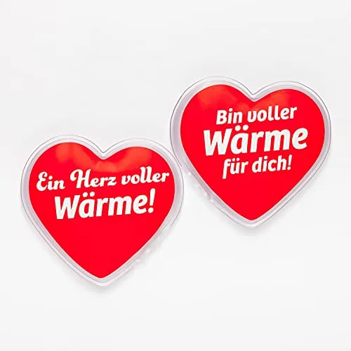 hochwertige Handwärmer I Wiederverwendbare Taschenwärmer I schöne Muster I Verschiedene Designs (2er Set Herzen - Bin voller wärme für Dich! & EIN Herz voller Wärme!)
