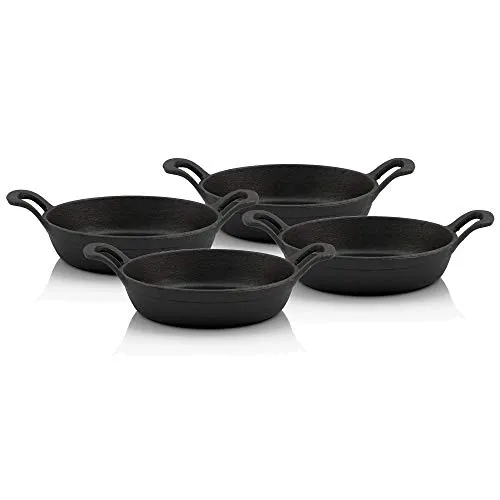 BBQ-Toro Gusseisen Servierpfännchen Set, 4 Stück - Ø 20 cm - Pfannen | Vielseitige, bereits eingebrannte Gusseisenpfännchen für Grill und Ofen, ideal für gesellige Abende und Campingausflüge – sofort einsatzbereit!