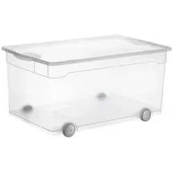 Rotho Aufbewahrungsbox CLEAR 63L - Praktische transparente Aufbewahrungsbox aus Kunststoff mit 63 Litern Fassungsvermögen und Rollen, ideal für Ordnung und Platzersparnis.