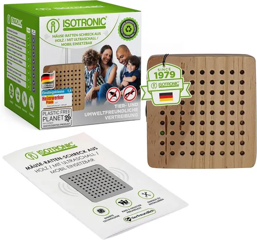 ISOTRONIC Ultraschall-Tierabwehr im Holzgehäuse - Effektive Mäuse- und Rattenabwehr mit Ultraschall-Technologie im eleganten Holzgehäuse, ideal für Garten und Haus.