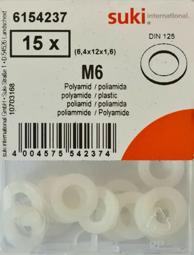 Suki 6154237 Unterlegscheiben 15 Stück Polyamid M6 Blister