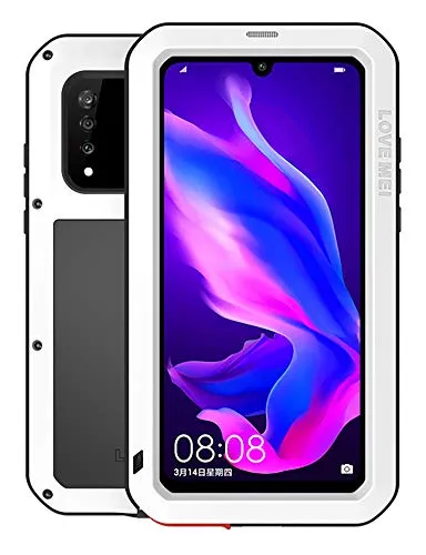 FONREST Ganzkörper Hülle für Huawei P30, Love MEI 6,1-Zoll Schwerlast Hybride Aluminium Metall Stoßfest Schneesicher Staubdicht Case mit Hartglas, Unterstützt Wireless Charging (P30 Lite, Weiß)