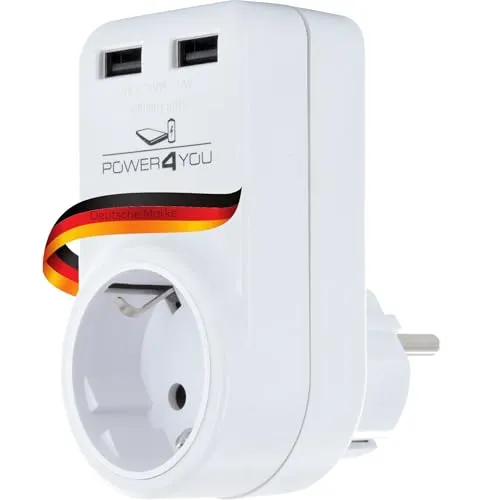SCHWAIGER Steckdosenadapter mit USB I Steckdose mit 2X USB-A & 1x Haushaltssteckdose I 360° drehbar I USB-Ladeadapter für 230 V Steckdosen I Mehrfachstecker für bis zu 3 Geräte