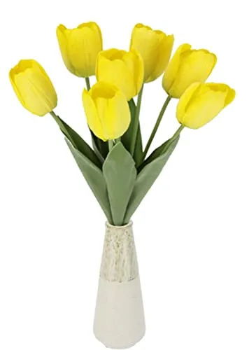 Flair Flower Real Touch Tulpenbund 7 Blüten in Vase Frühjahrsdeko Frühlingsdeko Osterdeko Tischdeko Kunstblumen Künstliche Blumen Tulpen Dekoration Einzelblume Seidenblume