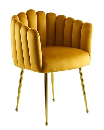 Qiyano Samtstuhl Orange - Komfortabel & Pflegeleicht für Esszimmer, Büro & Wohnzimmer - Esszimmerstühle: Genieße die samtweiche Sitzfläche und die goldenen Metallbeine für einen stilvollen Look, ideal für vielseitigen Einsatz in Deinem Zuhause.