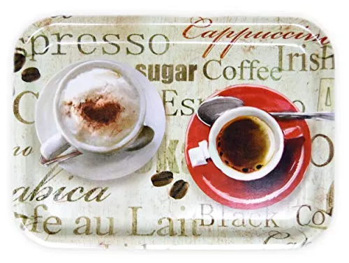Lashuma Melamin Frühstückstablett 31x23 cm, Eckiges Kaffeetablett Klein, Langlebiges Partytablett, Druck: Espresso