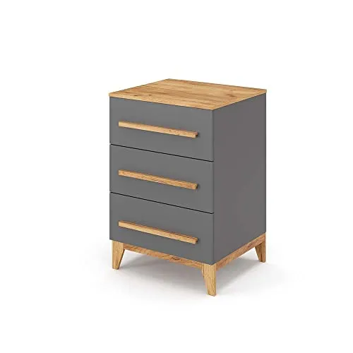 VitaliSpa Kommode Malia 60x88cm - Kommode für Kinderzimmer mit 3 Schubladen, ideal zur Aufbewahrung von Kleidung und Spielzeug, in stilvollem Grau.