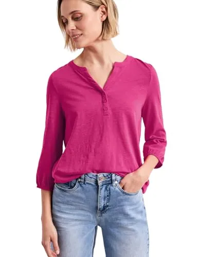 Damen 3/4-Arm Shirt mit Split Neck und Knöpfen