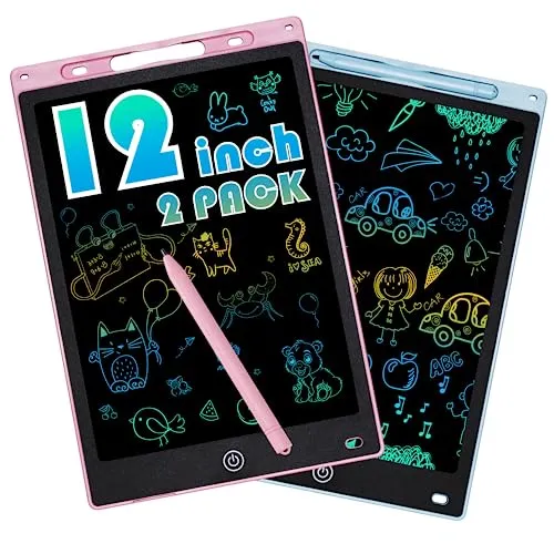 Zaubertafel LCD Schreibtafel Kinder 12 Zoll Maltafel Zaubertafel ab 2 3 4 5 6 Jahre alt Junge Mädchen Bunte Bildschirm Schreibtablett Wiederholtes Schreiben und Zeichnen Blau+Rosa 2 Stück