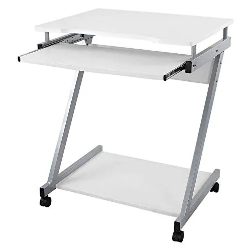 Produktbild VASAGLE Schreibtisch, Computertisch mit 4 Rollen, 2 Davon mit Bremsen, PC-Tisch leichtgängiger Tastaturauszug, erleichterte Montage, platzsparender PC-Tisch in Z-Form, weiß, LCD811W, 60 x 48 x 73 cm
