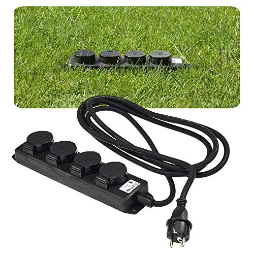 Mehrfachsteckdose außen 3m Kabel IP44 für Garten & Außenbereich - Stromleiste Garten Steckdosenleiste 4fach schwarz 230 V