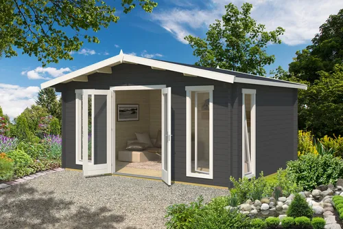Gartenhaus Blockhaus Elgin 44 mm Satteldach 500x380 cm Silber grau