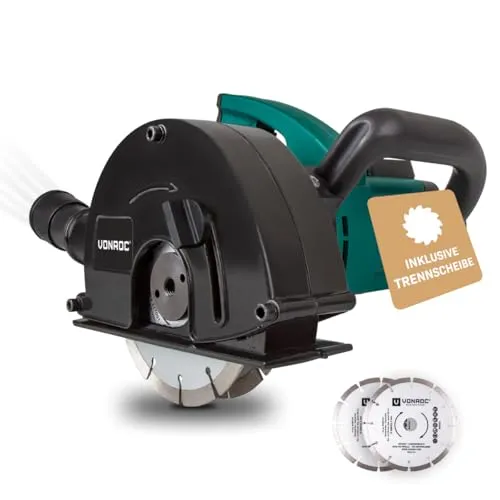VONROC Mauernutfräse mit Absaugung [1700W] - Fräsen für präzise Kabelnuten (14/19/29mm) mit einer Schnittiefe von 4-40mm. Ideal für saubere Installationen und zuverlässige Leistung in staubigen Bedingungen.