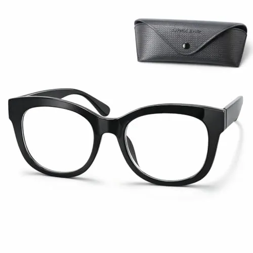 Mini Brille Retro Dicker Lesebrille Schwarz +2.0 Dioptrien mit Filzetui