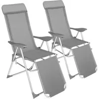 tectake Gartenstuhl Balkonstuhl 2er Set - Wetterfest und UV-Beständig, Grau - Stühle für Garten und Balkon, wetterfest und UV-beständig mit abnehmbarem Kopfpolster für optimalen Komfort.