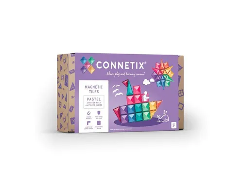 Connetix Starter Pack (PASTEL STARTER PACK 64 PC) - Baukasten für kreatives Experimentieren, 64 bunte Teile aus hochwertigem, sicherem Material für endlosen Spielspaß und Entwicklungsförderung.