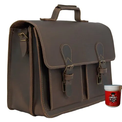 Freiherr von Maltzahn Aktentasche 8086-12, 42 cm, braun, Bio-Leder, Made in Germany + Lederpflege