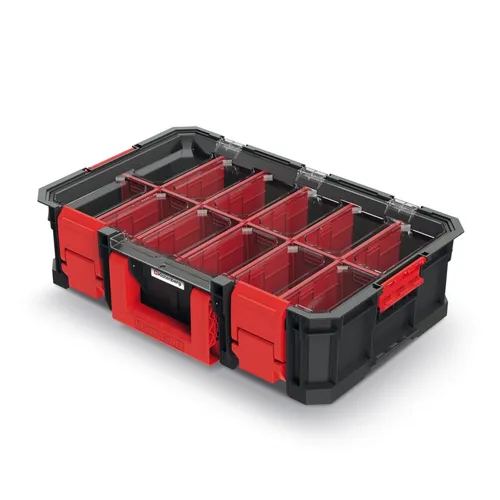 Kistenberg MODIXX II Organizer 51,7 x 33,1 x 13,4 cm schwarz-rot - Robuster Organizer mit 12 herausnehmbaren Fächern, schlagfestem Polycarbonat-Deckel und praktischem Handgriff – ideal für die übersichtliche Aufbewahrung von Kleinteilen.