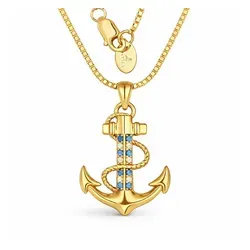 Halskette ANKER vergoldet mit Zirkonia für Damen in blau von PAVELS