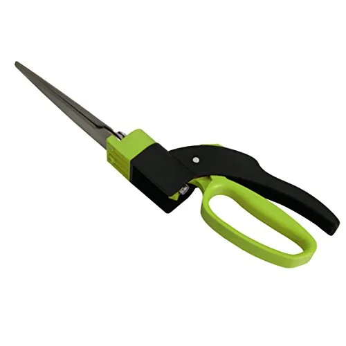 Xclou Rasenkantenschere, Handgrasschere, Grassschermesser, ca. 17 cm Klingelänge, ca. 37 cm Gesamtlänge, 360 grad, Edelstahlklinge mit Wellenschliff, grün/grau