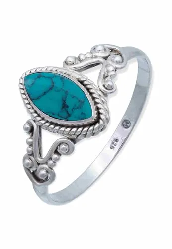 mantraroma Damen Ring Silber mit Stein Türkis Edelstein türkis ausgefallen verspielt