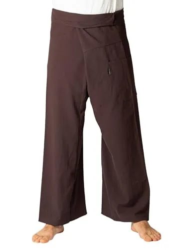 Panasiam Thai Fisherman Hose, Braun, XL - Wanderhose aus 100% Baumwolle, super bequem und ideal für Yoga & Freizeit. Praktische Wickeltechnik passt von S bis XL, perfekt als Umstandshose. Fair produziert für positive Mode.
