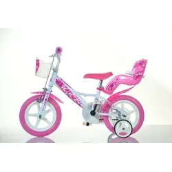 Dino Bikes Little Heart Kinderfahrrad - 12 Zoll Mädchenfahrrad in Weiß-Rosa, ideal für Anfänger mit abnehmbaren Stützrädern und Puppensitz