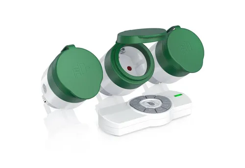 BEARWARE Funksteckdose Set mit Fernbedienung - Steckdosen & Zubehör: 3x spritzwassergeschützte Funksteckdosen für den Außenbereich, steuerbar bis 25m Reichweite – ideal für Garten und Terrasse!