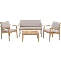 Proregal Garten-Garnitur HxBxT 82x122x64 cm - Elegantes Lounge-Set aus Akazienholz mit grauen Kissen - Diese stilvolle Garten-Garnitur vereint einen Tisch, eine Bank und zwei Stühle aus geöltem Akazienholz. Mit bequemen, wasserabweisenden Kissen bietet sie hohen Sitzkomfort für entspannte Stunden im Freien.