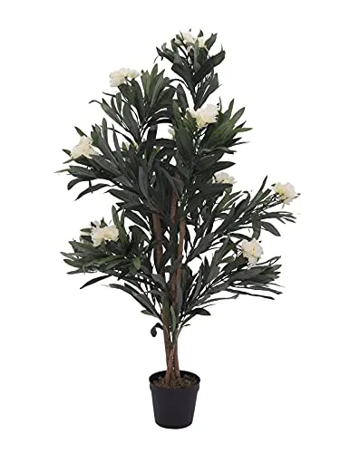 EUROPALMS Oleanderbaum, Kunstpflanze 120 cm - Künstliche Pflanzen mit weißfarbenen Blüten, ideal als Sichtschutz oder Hecke. Fertig zum Hinstellen, aus hochwertigen Naturstämmen für eine natürliche Optik.