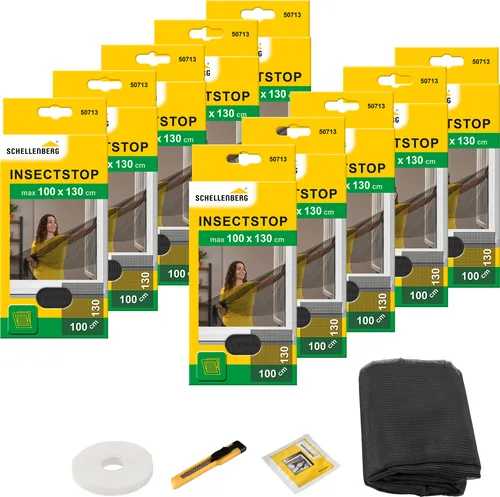 Schellenberg 10er Pack Fliegengitter für Fenster - Insektenschutz ohne Bohren - Fliegengitter für Fenster, 100 x 130 cm, anthrazit, einfach zu montieren ohne Bohren, UV-beständig und waschbar, idealer Schutz gegen Insekten.