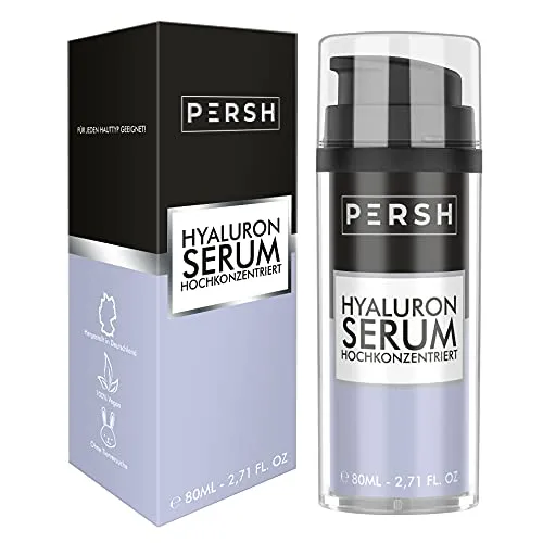 PERSH Hyaluron Serum 80ml - Sofort-Lifting für straffe Haut - Tagespflege mit intensiv feuchtigkeitsspendendem Hyaluron für jugendliche Haut. Reduziert feine Linien und Augenringe, 100% vegan und ohne Tierversuche.