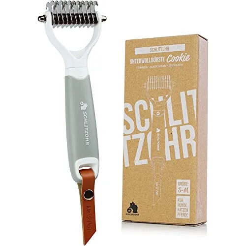 SCHLITZOHR | Unterfell-Bürste | Cookie | Haustierbürste | Hund, Katze & Pferd | MITTEL-bis LANGHAAR Rassen | Unterfell-Kamm gegen Knoten & Verfilzungen