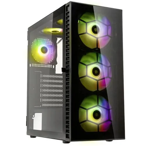 Kolink Observatory HF Glass PC-Gehäuse Schwarz - Stylisches Midi-Tower PC-Gehäuse mit 6 vorinstallierten ARGB-Lüftern für optimale Kühlung und beeindruckende Beleuchtungseffekte.