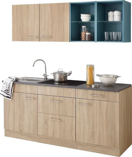 OPTIFIT Küchenzeile Mini, Breite 180 cm, mit Glaskeramik-Kochfeld, mit Arbeitsplatte