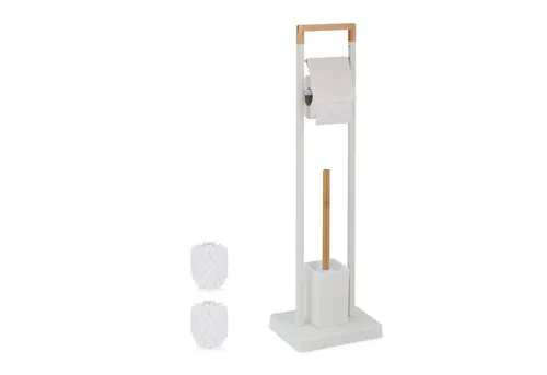 WC Garnitur mit Toilettenpapierhalter aus Bambus und Edelstahl - Toilettenbürsten & -halter, stilvolle Kombination aus Bambus und Edelstahl, freistehend und einfach zu montieren – ideal für jedes Badezimmer.