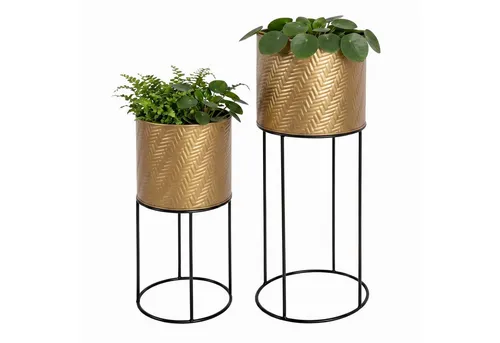 Relaxdays Blumenständer 2er Set, Metall, Schwarz/Gold in gold von Relaxdays