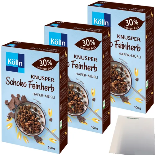Kölln Knusper Schoko feinherb Hafer Müsli 30% weniger Fett 3er 3x500g usy Block