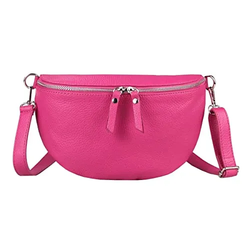 OBC Made in Italy Damen Leder Tasche Medium Handytasche Gürteltasche Crossbody Hüfttasche Bauchtasche Umhängetasche Cross-Over Bodybag Schultertasche Kosmetiktasche Pink