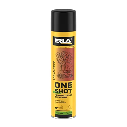 ERLA Lufterfrischer Wohnung 'ONE SHOT' 600 ml - Raumspray Mit Einer Reichweite Von 3 M - 2 in 1 Geruchsneutralisierer und Duftspray - Raumduft Spray - Air Freshener - Sandalwood