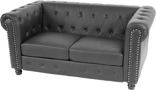 Luxus 2er Sofa Loungesofa Chesterfield Kunstleder 160cm, schwarz - Elegantes 2er Sofa im Chesterfield-Stil, aus hochwertigem Kunstleder mit extradicker Polsterung für maximalen Sitzkomfort. Ideal für stilvolle Wohnräume.