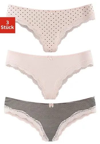 LASCANA Brasilslip (3er-Pack) aus elastischer Baumwolle mit zarter Spitze