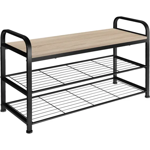 tectake® Schuhregal mit Sitzfläche - Drohnen-Zubehör: Stilvolles Schuhregal im Industrial Style mit 3 Ebenen und 2 Gitterablagen, ideal für Ordnung und Platzersparnis.