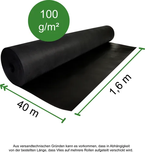 Unkrautvlies 1.6 x 40m 100g/m² LABT Gartenvlies Mulchvlies Schutzvlies Bodengewebe Beetvlies 64m²