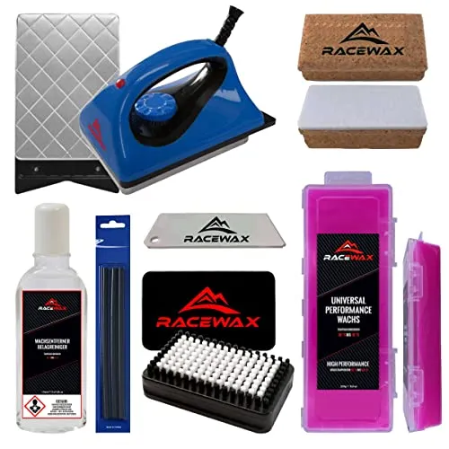 RaceWax Skiwax Set 7-teilig Bügeleisen Wachs BaseBrush Wachsentferner FX Strips